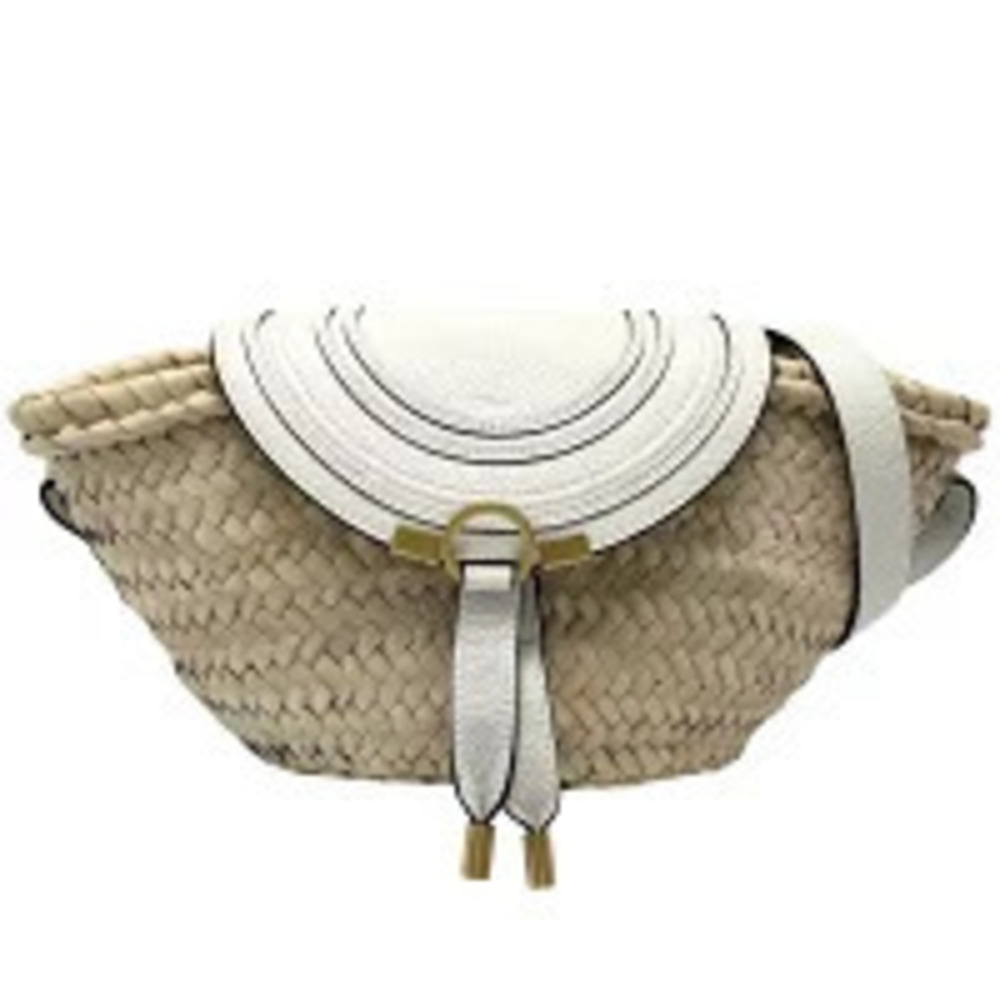 Chloe Marcie Basket Shoulder Bag Raffia Leather Beige Spring Summer Tan White